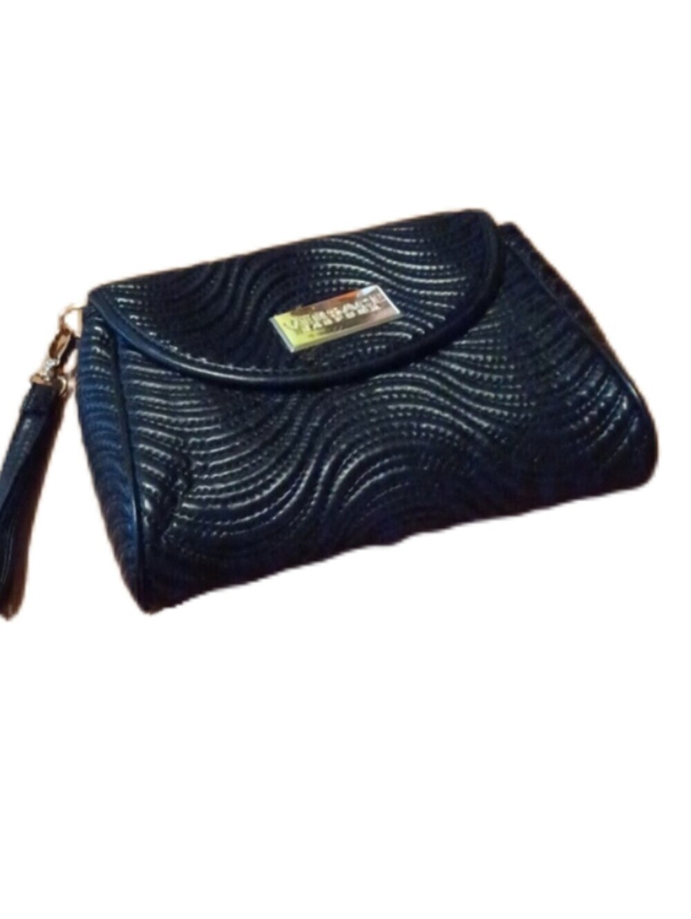 > Versace Black Textured Clutch with Gold Accent